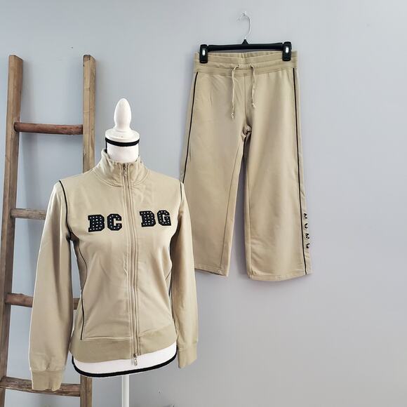 BCBGMaxazria Capri Pant Zippered Bling Jacket Sweatsuit S - Picture 1 of 13
